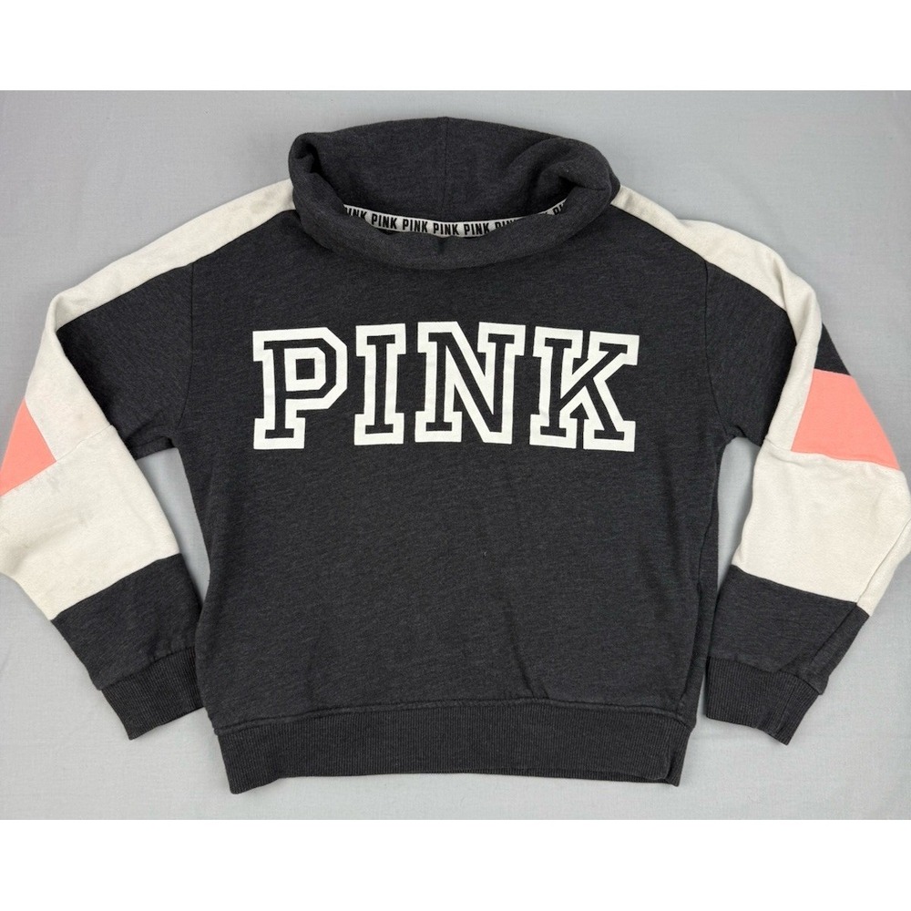 PINK Victoria's Secret Cropped Sweatshirt Gray Colorblock Logo S/M